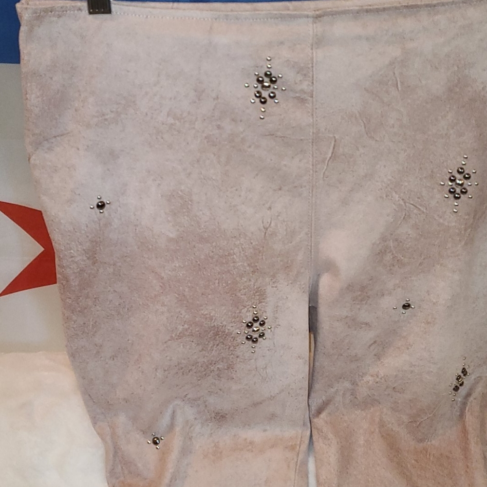 Free People Pale Pink Suede Studded Hi-Rise Pull On Leggings Pants Vegan